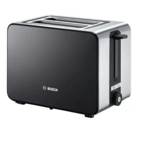 ELECTROCASNICE - RESIGILATE - Prajitor paine Bosch TAT7203, 1050 W, 2 felii, Controlul variabil de rumenire, Senzor electronic pentru prajire uniforma, Negru/Inox