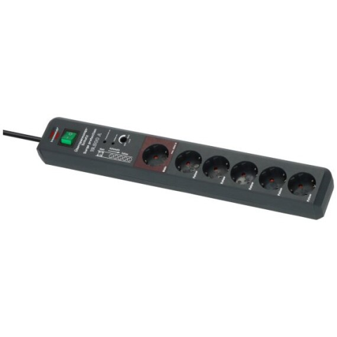 ELECTROCASNICE - RESIGILATE - Prelungitor Brennenstuhl, Master - Slave, sistem de comutare automata, intrerupator iluminat, 6 prize, cu protectie la supratensiune 19.500 A, IP20, H05VV-F 3G1.5, 3m, Negru