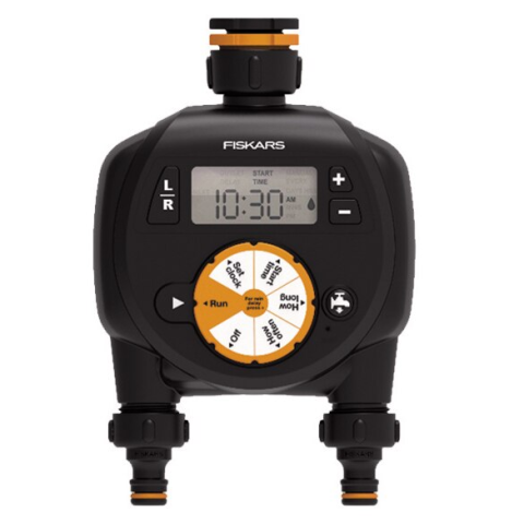 FIERASTRAIE SI POLIZOARE UNGHIULARE - Programator pentru irigare/udare Fiskars 1054792, 2 iesiri,durata irigare 1 - 360 minute,ecran LCD,functioneaza cu baterii