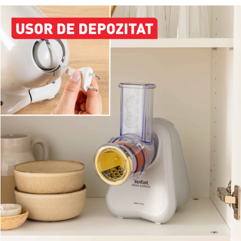 Razatoare electrica Tefal Fresh Express DN853BE0, 150W, 3 in 1, 3 conuri detasabile pentru feliare, maruntire si taiere cuburi, compatibil masina de spalat vase, design compact, gri [1]