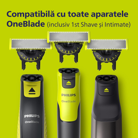 Rezerva PHILIPS OneBlade 360, QP430/50, otel inoxidabil, umed si uscat, kit 3 lame, pentru orice model PHILIPS OneBlade si OneBladePro, Verde [2]