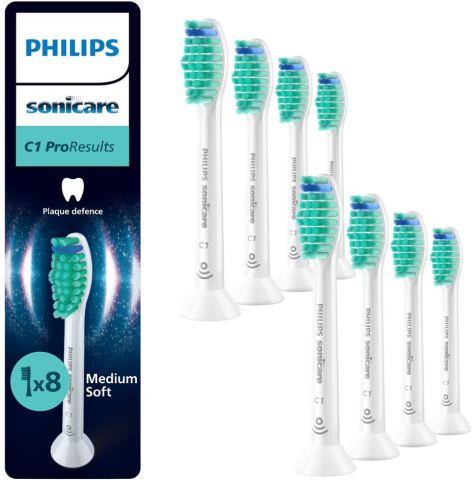 PERIUTE DE DINTI ELECTRICE - Rezerve Philips Sonicare Pro Results C1 HX6018/87, pachet de 8 capete de periere, Standard, click-on, sincronizarea modurilor BrushSync, Alb