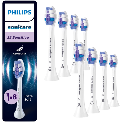 IGIENA ORALA - Rezerve Philips Sonicare Sensitive HX6058/87, pachet de 8 capete de periere, Standard, click-on, sincronizarea modurilor BrushSync, Alb