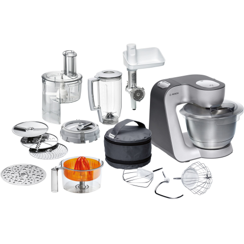 FIARE SI STATII DE CALCAT - Robot de bucatarie Bosch MUM58364, 1000 W, Bol 3.9 l, blender, masina de tocat, cube cutter, 7 viteze, 3D PlanetaryMixing, Gri