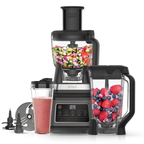 MASINI DE SPALAT VASE - Robot de bucatarie Ninja 3-in-1 cu 5 programe Auto-iQ, BN800EU 1200 W, 3 viteze, bol de 1.8 l, bol de 2.1 l, cana de 0.7 l, negru/argintiu