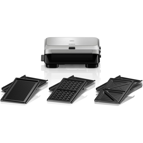 ELECTROCASNICE - RESIGILATE - Sandwich-maker BRAUN SM5038, 800W, 3 seturi placi detasabile, invelis antiaderent premium, tava colectare grasime, argintiu-negru