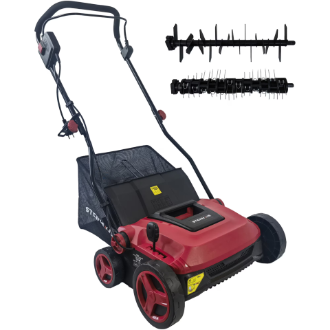 CURTE SI GRADINARIT - Scarificator/aerator electric Steinhaus PRO-SCA1800, putere 1800 W, 37 cm latime lucru, 45 L sac colector, 5 trepte de inaltime, include rola scarificare si rola aerare