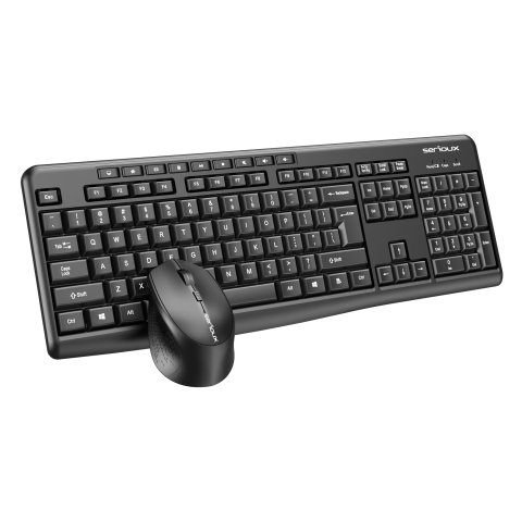 AUDIO, VIDEO SI COMPONENTE PC -RESIGILATE - Serioux wireless keyboard + mouse kit, 104 keys + 9 quick keys, ABS, Huntersun switch, USB, 442x152x25mm, mouse 1600DPI, Black