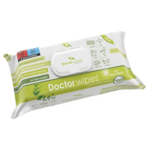 CURATENIE SI INGRIJIRE - Servetele umede cu Otet alb si Bicarbonat pentru suprafete CERAMICE Herbal, 100 bucati, Doctor Wipe's, 25 x 22 cm
