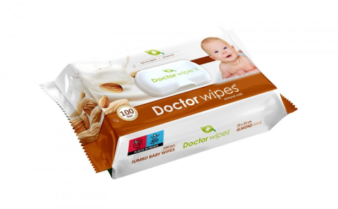 SCUTECE SI SERVETELE - Servetele umede Doctor Wipes cu lapte de migdale Almond Milk 100 bucati in cutie cu capac