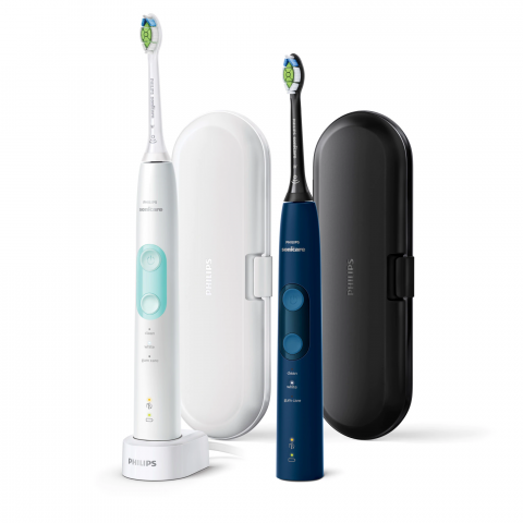 Igiena Orala - Set 2 periute de dinti sonice electrice Philips Sonicare ProtectiveClean HX6851/34, 62000 miscari/minut, 3 moduri de curatare, senzor presiune, functie BrushSync, 2 tocuri de transport, 2 capete de pe