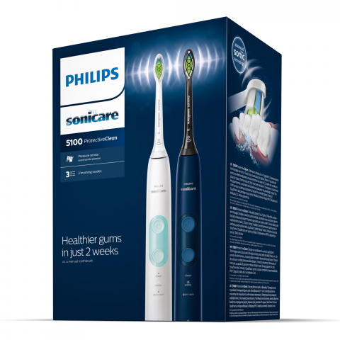 Set 2 periute de dinti sonice electrice Philips Sonicare ProtectiveClean HX6851/34, 62000 miscari/minut, 3 moduri de curatare, senzor presiune, functie BrushSync, 2 tocuri de transport, 2 capete de pe [2]