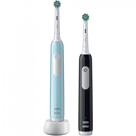 Set 2x Periuta de dinti electrica Oral-B Pro 1, Curatare 3D, 3 programe, 1 capat de periaj, Negru/Albastru [2]