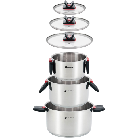 TIGAI SI VASE PENTRU GATIT - Set 3 oale cu capac (6 piese) Schmitter, inductie, inox, 16 x 9.5 cm/1.9L, 20 x 11.5 cm/3.6L, 24 x 13.5 cm/5.8L