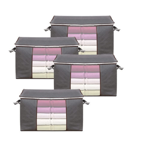 Articole Casa si Decoratiuni - Set 4 Genti depozitare, Pliabile cu Fermoar, Maner intarit, pentru Haine, Perne, Pilote, Cuverturi, Jucarii