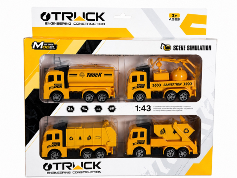 JUCARII - SET 4 MASINUTE-UTILAJ, TRUCK, 28.5×21.5×4CM, +3ANI