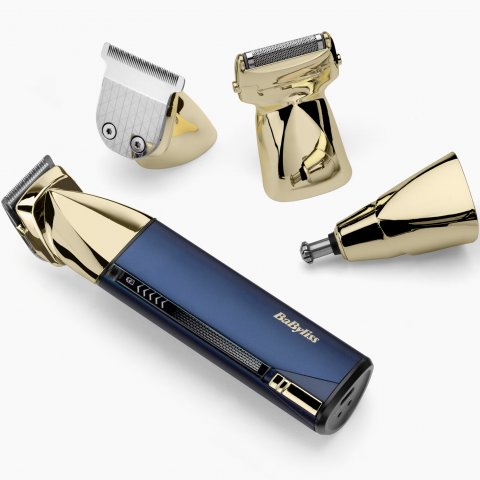 Set aparat de tuns parul si barba Babyliss Super-x Metal Series MT992E, 15 in 1 multi trimmer, auriu/albastru marin [1]