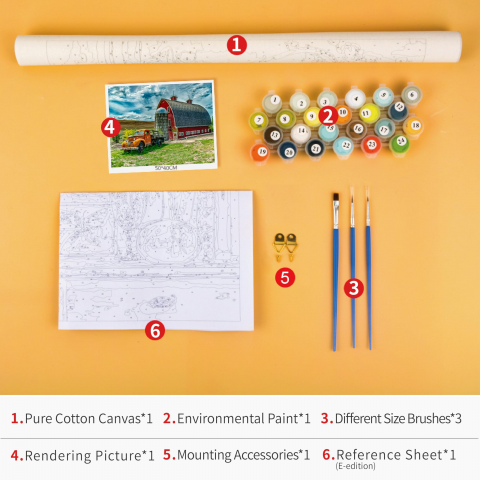 Set Complet pentru Pictura, Panza 50x38 cm, 3 Pensule, 24 Acuarele Acrylice, Marcaje Specifice [1]