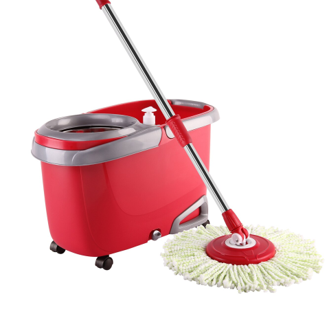 SANITARE - RESIGILATE - Set curatenie Kring AMBER, galeata cu centrifuga inox turbo, maner telescopic si mop rotativ + rezerva mop, Rosu