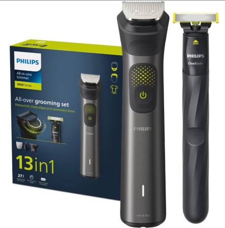 Aparate de Barbierit - Set OneBlade & Aparat de tuns barba si parul 13 in 1 PHILIPS Multigroom All in One MG9530/15, tehnologie BeardSense si OneBlade, lame din otel cu auto-ascutire, 27 setari de lungime, rezistent la apa,