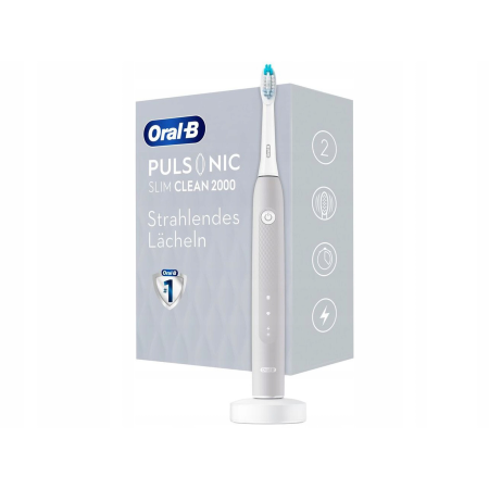 Periute de Dinti Electrice - Set, Periuta de dinti electrica, Oral-B Pulsonic Slim Clean 2000, Gri, 2x Storcatoare de pasta, Ata dentara