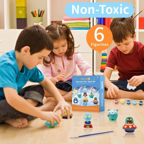 Set Pictura cu 6 figurine din Ipsos, Extraterestrii in spatiu, 6 Culori, Pensula, Non-toxic [3]
