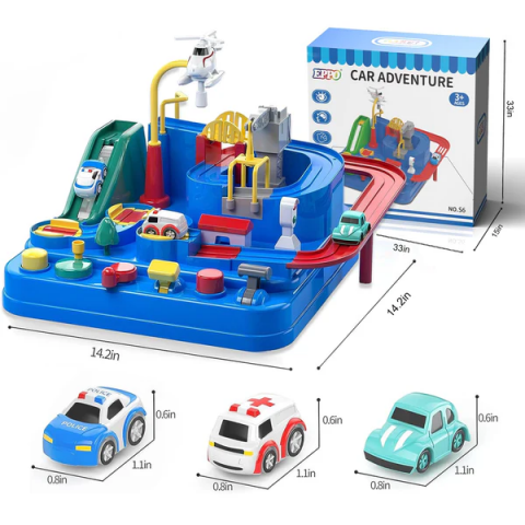 Set Pista masini cu 3 autovehicule si accesorii, Auto, Ambulanta, Politie [1]