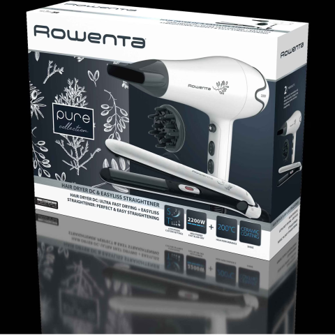 Set uscator de par si placa de indreptat parul Rowenta Pure Collection YD3057F0, 2200W, uscator cu concentrator, difuzor, jet de aer rece, 3 trepte temperatura si 2 viteza, placa cu invelis ceramic si [3]