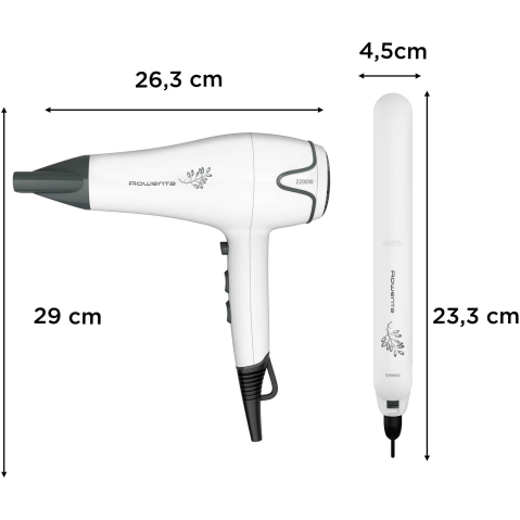 Set uscator de par si placa de indreptat parul Rowenta Pure Collection YD3057F0, 2200W, uscator cu concentrator, difuzor, jet de aer rece, 3 trepte temperatura si 2 viteza, placa cu invelis ceramic si [2]