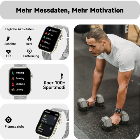 Smartwatch BingoFit, Model G31, Ecran AMOLED 1.83 inch, pentru monitorizare Ritm cardiac, Somn, Tensiune arteriala, SpO2; tracker Fitness, 25 moduri de Sport, Gold [1]