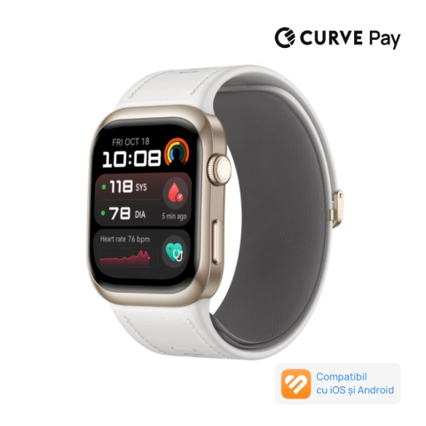 Smartwatch Huawei Watch D2, Gold aluminum alloy Case, White Composite Leather Strap [1]