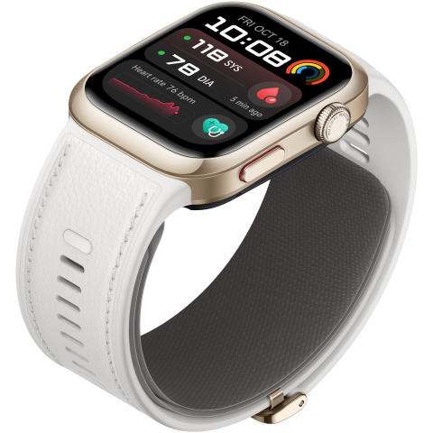 Smartwatch Huawei Watch D2, Gold aluminum alloy Case, White Composite Leather Strap [3]