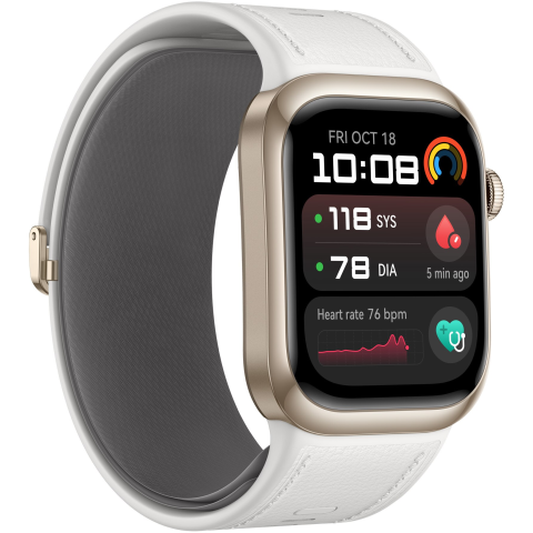 Smartwatch Huawei Watch D2, Gold aluminum alloy Case, White Composite Leather Strap [2]