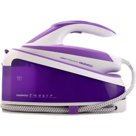 ELECTROCASNICE - RESIGILATE - Statie de calcat cu aburi Daewoo DSS250, 2400W, 1.5 l, 4 bar, abur 150 gr/ min, abur vertical, auto-curatare, mod Eco, oprire automata, alb/ mov