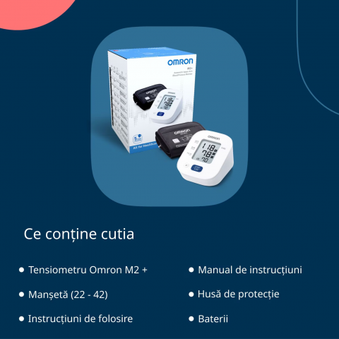 Tensiometru de brat complet automat Omron M2+, Tehnologie Intellisense, Aparat validat clinic, manseta mare 22-42 cm, Adaptor AC original Omron, Alb/Gri [3]