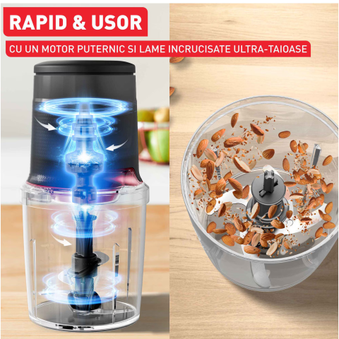 Tocator electric de legume Tefal Easy Press MQ740HF0, 500W, recipient 0.5L, 4 lame Powelix, 3 functii de tocare, maruntire si mixare, tehnologie Safe Start Advanced, gri & rosu [1]