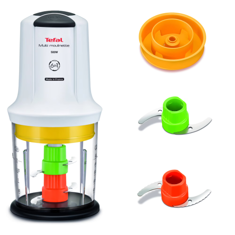 BLENDERE/MIXERE SI STORCATOARE - Tocator electric Tefal Moulinette 6 in 1 MQ723138, 500W, 4 lame, capacitate 0.5L, 6 functii de preparare, functie Turbo, accesoriu pentru sosuri, alb