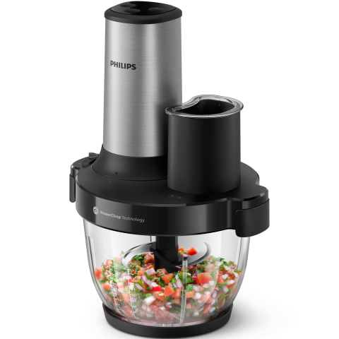 ARTICOLE DIVERSE - Tocator Philips HR1504/00, seria 5000, 3-1, 650 W, tehnologie PowerChop, 4 lame, capacitate bol 2l, 4 viteze, material exterior metal, material bol plastic, accesorii lama de feliare, lama de razuit s
