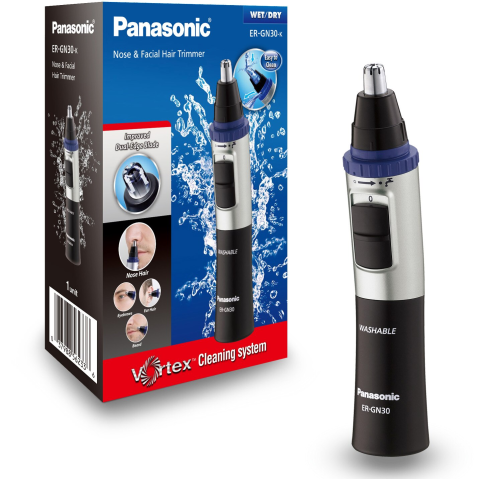 APARATE ALL-IN-ONE - Trimmer pentru nas si urechi Panasonic ER-GN30-K503, Baterii, Lavabil, Negru/Argintiu