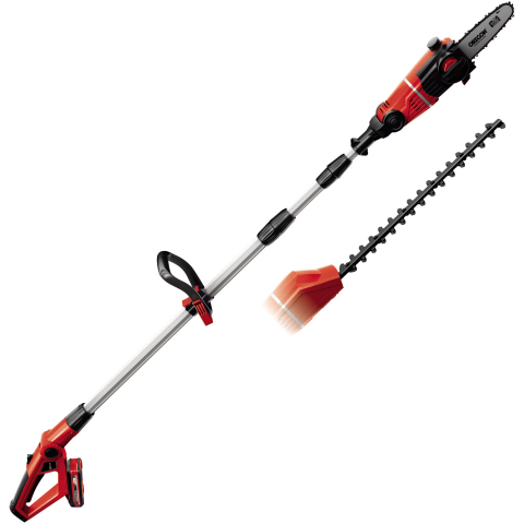 CURTE SI GRADINARIT - Unealta electrica pe acumulator multifunctionala 2 in 1 pentru gradina Einhell Power-X-Change GE-HC 18 Li T Kit, 18 V, fierastrau pentru crengi, foarfeca pentru gard viu, brat telescopic, contine: inc