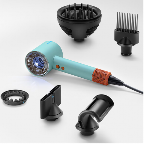 Uscator de par Dyson Supersonic Nural HD16 515276-01, 1600 W, 3 trepte de viteza, 4 trepte de temperatura,uscare rapida si inteligenta, Ceramic Patina-Topaz, albastru/portocaliu [4]