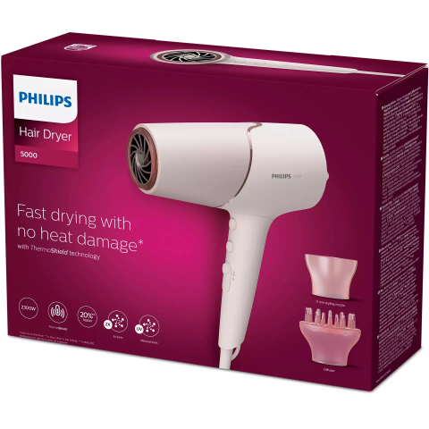 Uscator de par Philips BHD530/00, 2300W, tehnologie ThermoShield, ingrijire cu ioni, 2 setari de viteza, 3 setari de temperatura, difuzor, cap de coafare 11 mm, Rose gold/perlat [3]
