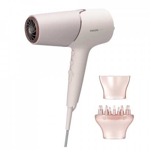 Uscator de par Philips BHD530/00, 2300W, tehnologie ThermoShield, ingrijire cu ioni, 2 setari de viteza, 3 setari de temperatura, difuzor, cap de coafare 11 mm, Rose gold/perlat [1]