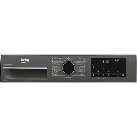 Uscator de rufe BEKO B3T68239MG EU, 8 kg, 15 programe, Aquawave, Pompa de caldura, Clasa D, gri inchis [2]