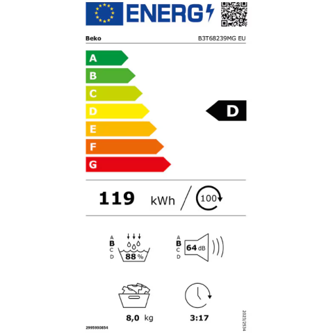 Uscator de rufe BEKO B3T68239MG EU, 8 kg, 15 programe, Aquawave, Pompa de caldura, Clasa D, gri inchis [5]
