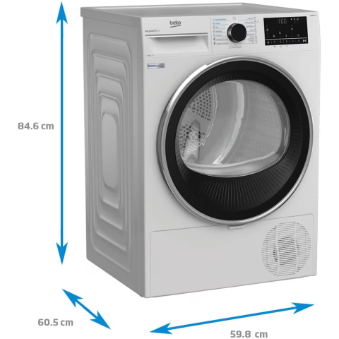 Uscator de rufe Beko B5T68233, Pompa de caldura EcoGentle™, 8 kg, 15 programe, Clasa E, RecycledDry, IronFinish, Hygienic Reresh, SteamCure, Alb [3]
