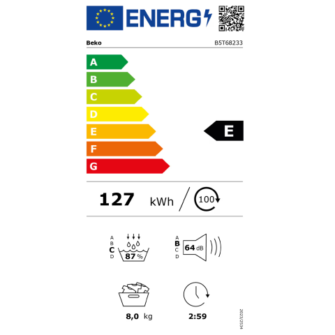 Uscator de rufe Beko B5T68233, Pompa de caldura EcoGentle™, 8 kg, 15 programe, Clasa E, RecycledDry, IronFinish, Hygienic Reresh, SteamCure, Alb [4]
