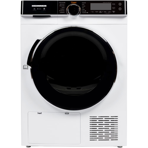 MASINI DE SPALAT SI USCATOARE RUFE - Uscator de rufe cu pompa de caldura Heinner HHPD-M10K3A+++, 10 kg, 14 programe, Clasa C,  Motor inverter, Control touch, Functie Anti-Sifonare, Program Sterilizare, Iluminare cuva, Alb