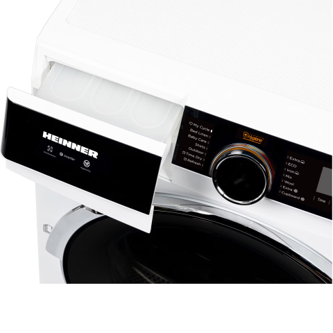 Uscator de rufe cu pompa de caldura Heinner HHPD-M10K3A+++, 10 kg, 14 programe, Clasa C,  Motor inverter, Control touch, Functie Anti-Sifonare, Program Sterilizare, Iluminare cuva, Alb [2]