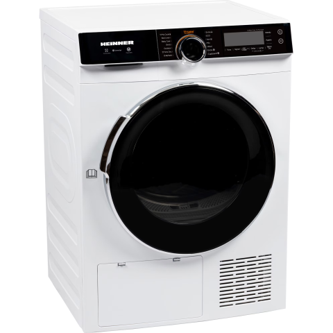 Uscator de rufe cu pompa de caldura Heinner HHPD-M10K3A+++, 10 kg, 14 programe, Clasa C,  Motor inverter, Control touch, Functie Anti-Sifonare, Program Sterilizare, Iluminare cuva, Alb [1]